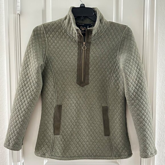 Wooly Bully Wear Womens Olive Quilted Pullover Jacket With 1/4 Zip & Faux Suede - Picture 1 of 7